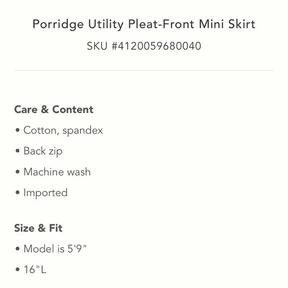 ✨ Anthropologie Utility Pleat-Front Mini Skirt Sz L