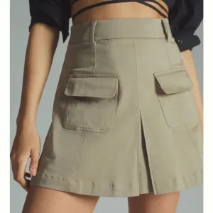✨ Anthropologie Utility Pleat-Front Mini Skirt Sz L