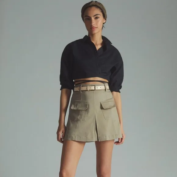 ✨ Anthropologie Utility Pleat-Front Mini Skirt Sz L