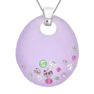 1.25 Inches Purple Lucite Pendant With Multi Color Crystals With Chain