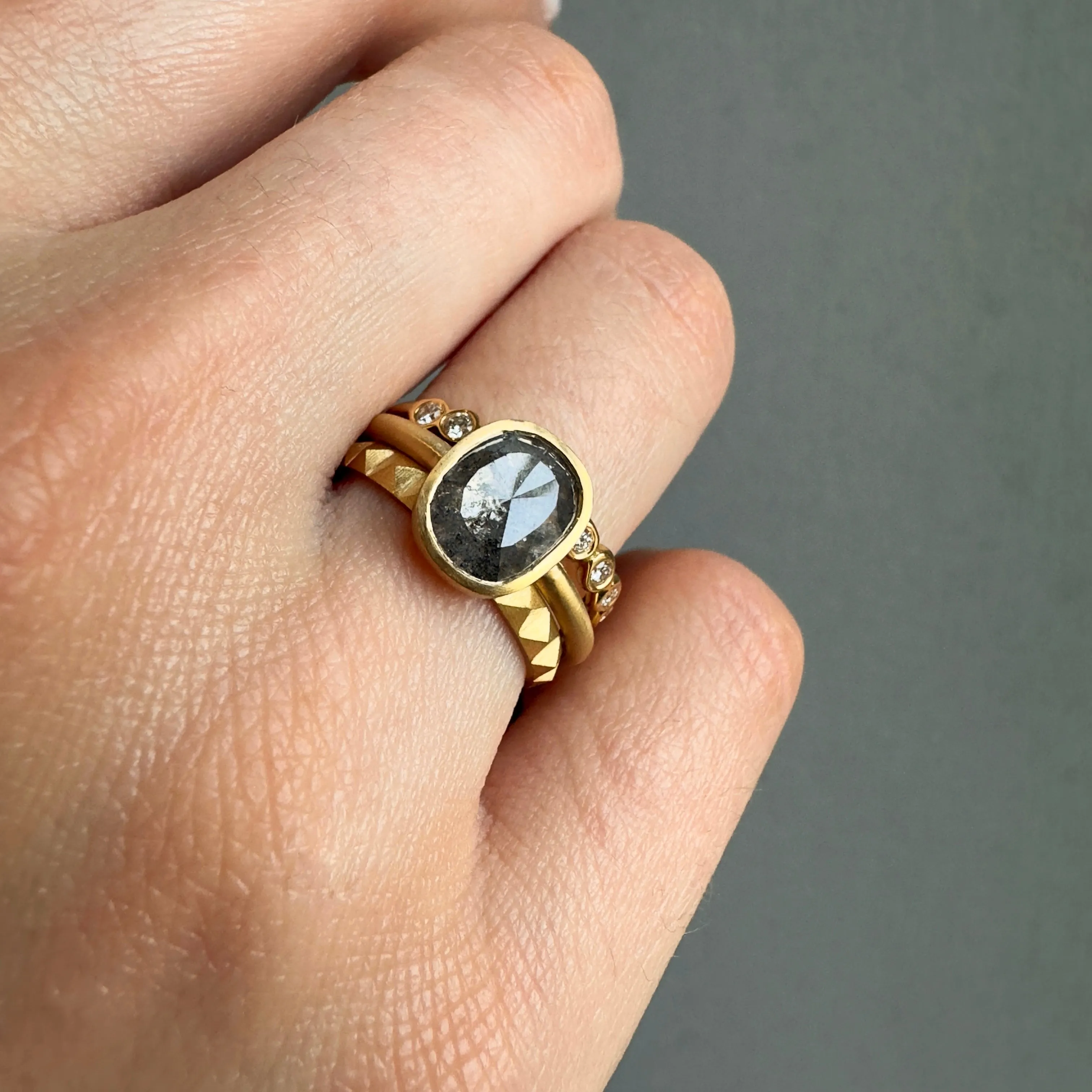 1.34 Carat One-of-a-Kind Oval Rose Cut Grey Diamond Ring | DR126-OOAK