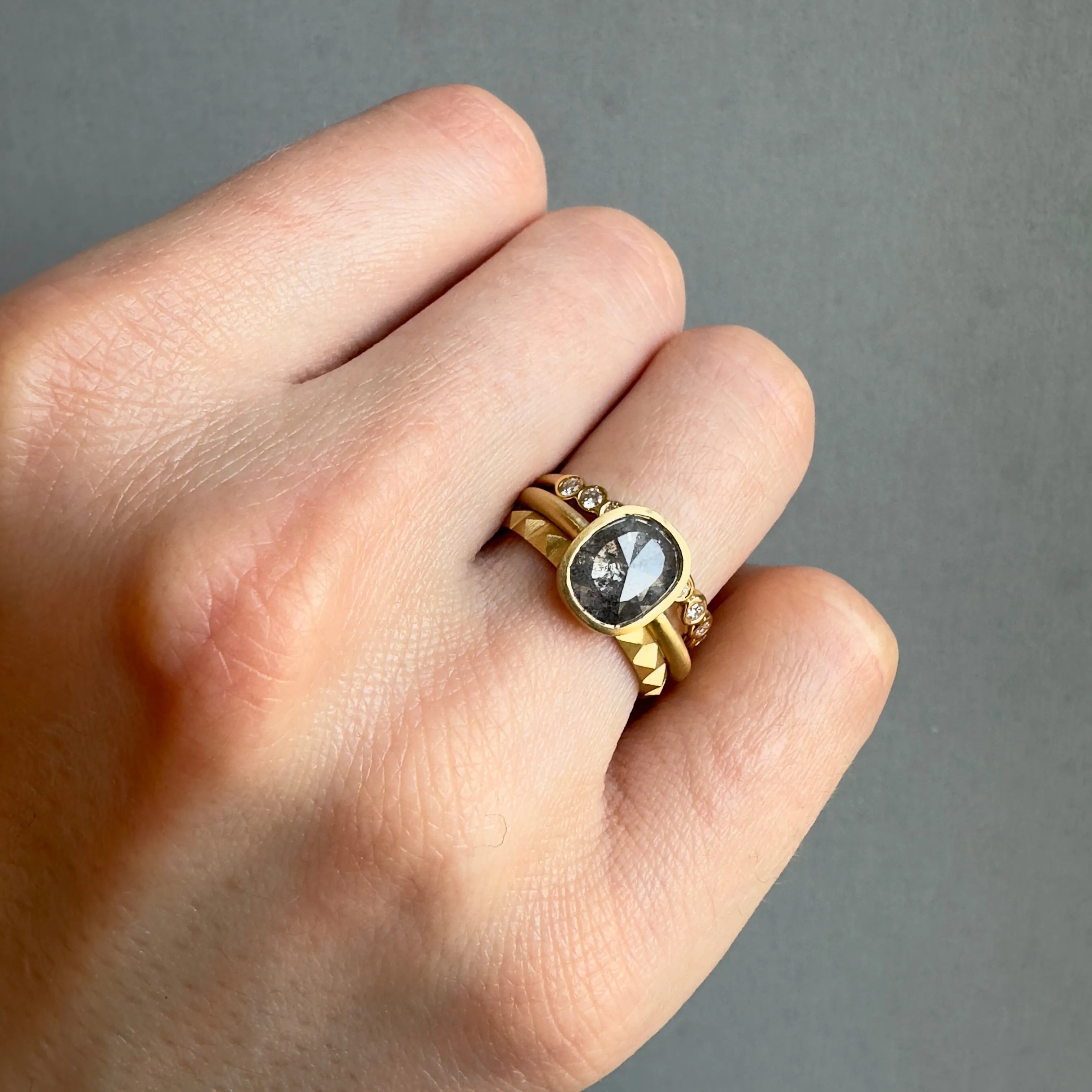 1.34 Carat One-of-a-Kind Oval Rose Cut Grey Diamond Ring | DR126-OOAK