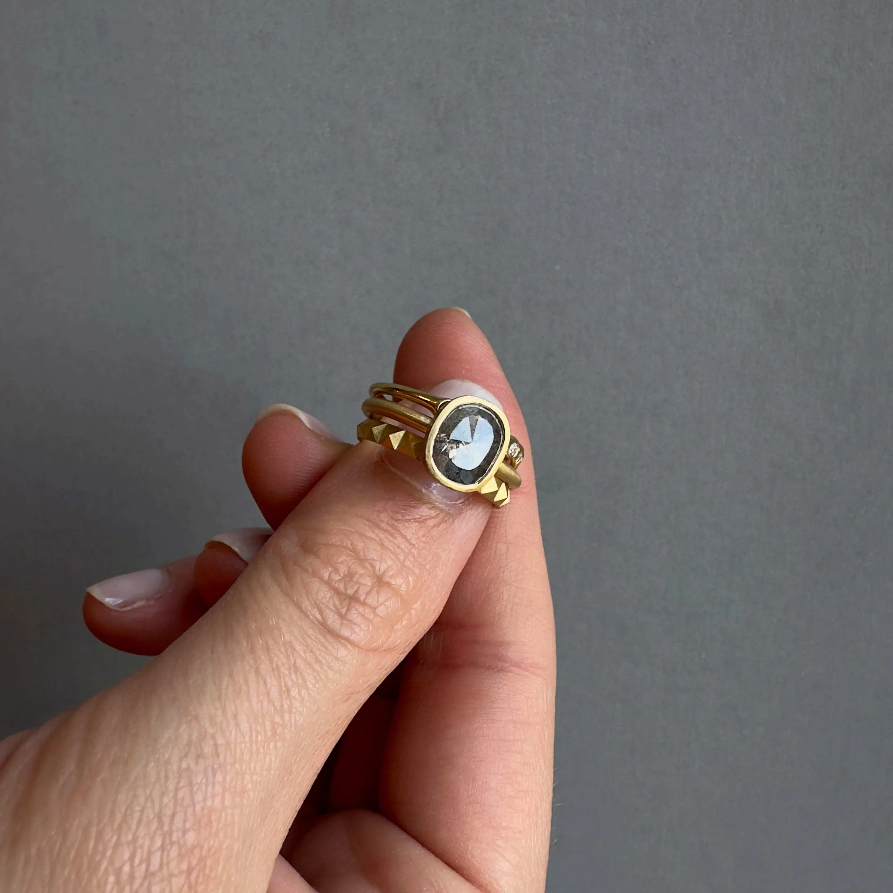 1.34 Carat One-of-a-Kind Oval Rose Cut Grey Diamond Ring | DR126-OOAK