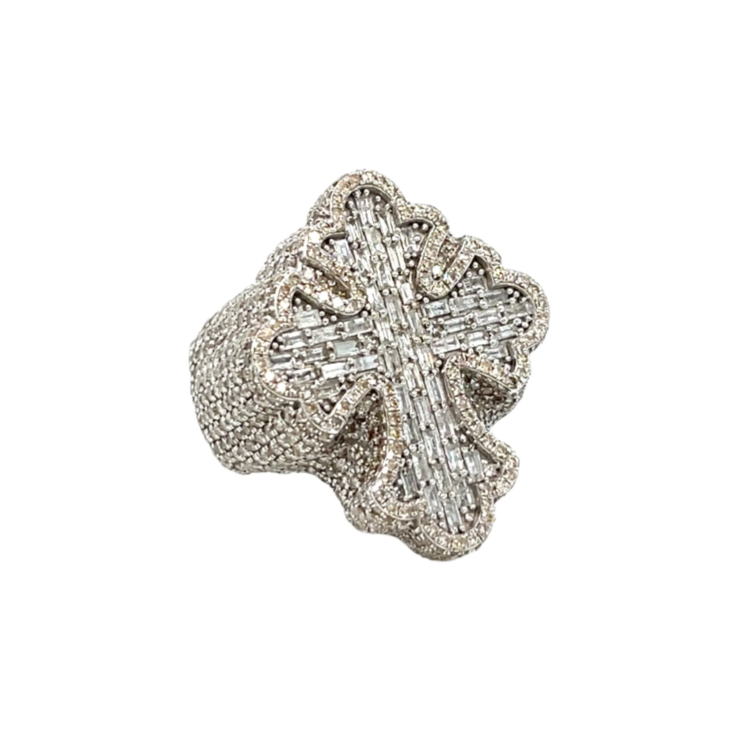 14K White Gold Cross Round & Baguette 6.95ct Natural Diamonds RING - CSR26044