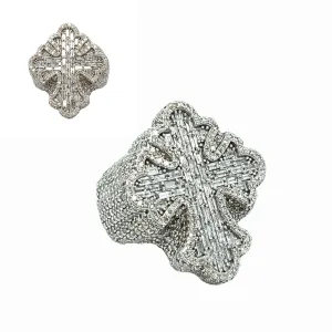 14K White Gold Cross Round & Baguette 6.95ct Natural Diamonds RING - CSR26044