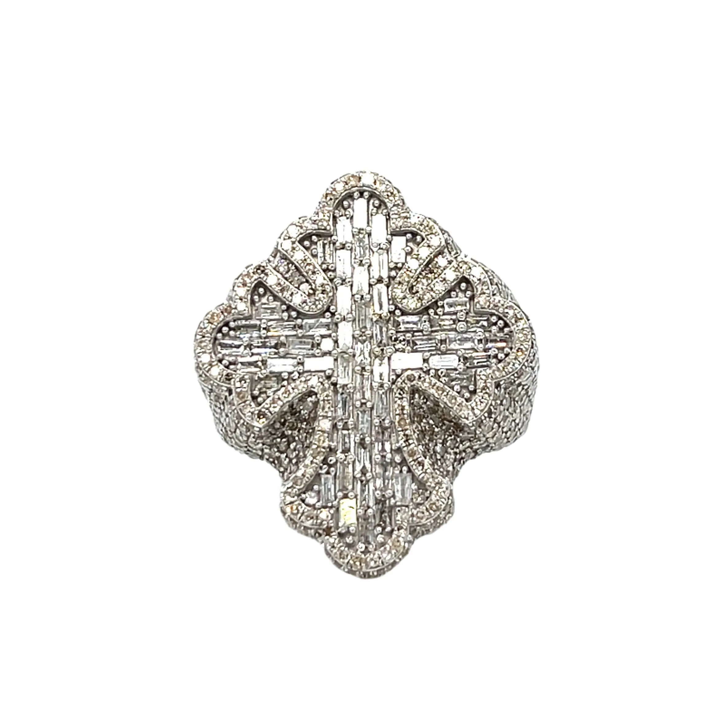14K White Gold Cross Round & Baguette 6.95ct Natural Diamonds RING - CSR26044