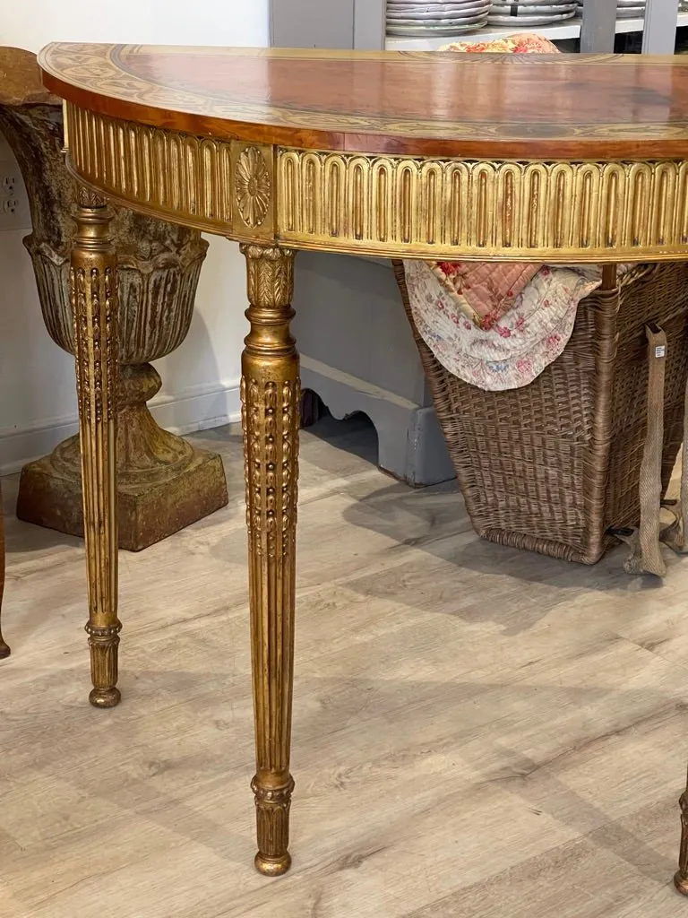 18th-19th Century Decorated English Demilune Satinwood Table