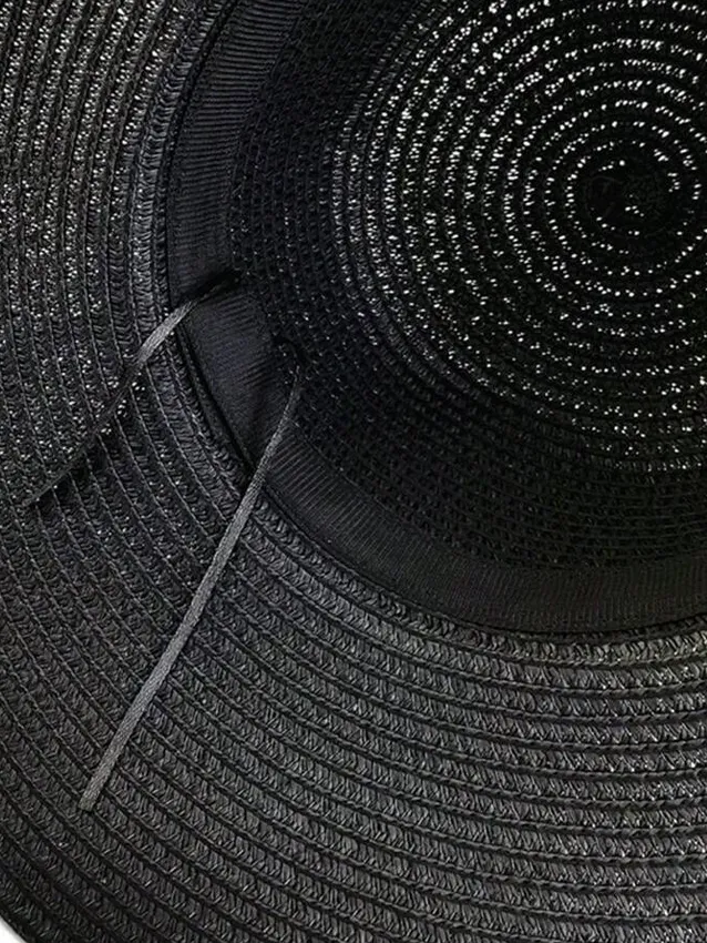 1pc Black Bowknot Decorated Straw Hat