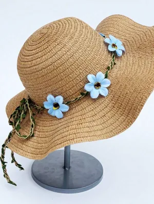 1pc Flower Decorated Woven Straw Hat