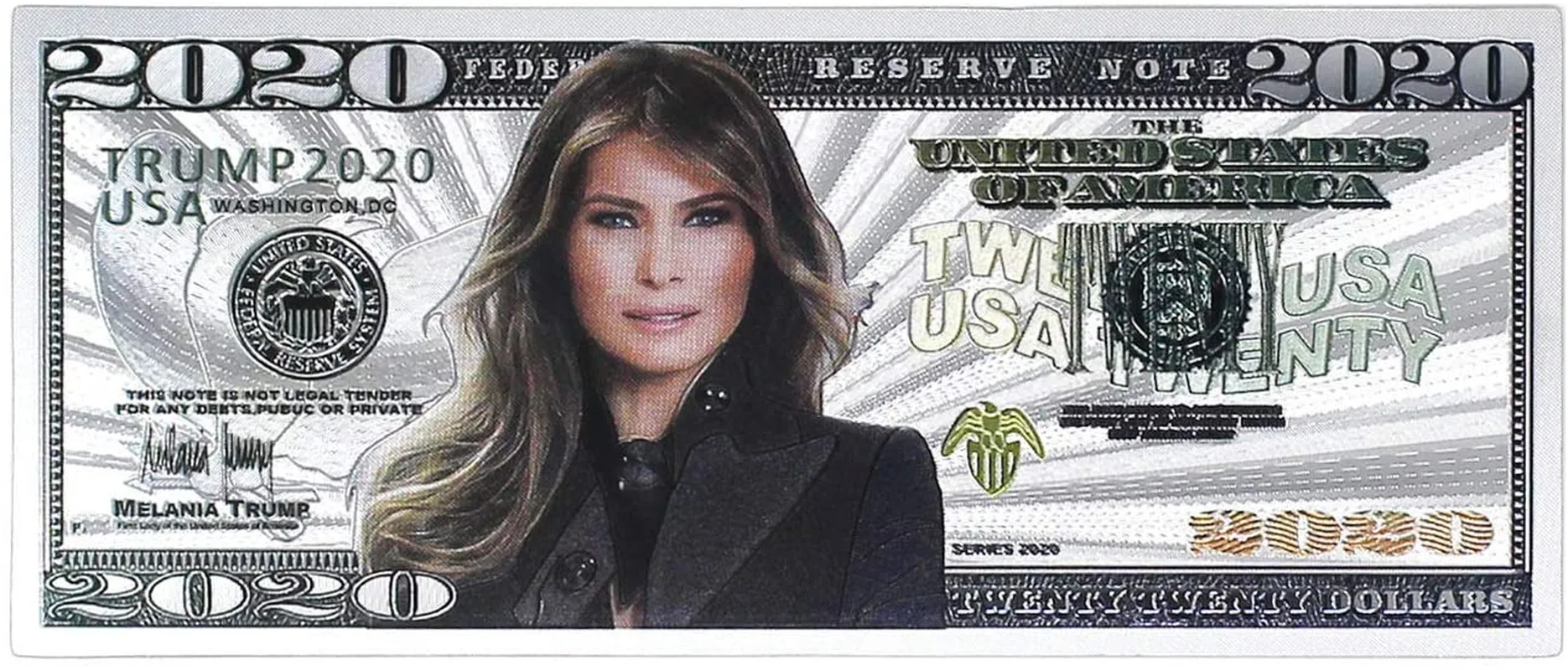 2020 Dollar Bill Melania Trump Banknote, Gold Coated First Lady Melania Limited Edition Million Dollar Bill Great Gift for Currency Collectors and Republican (Silver, 10)