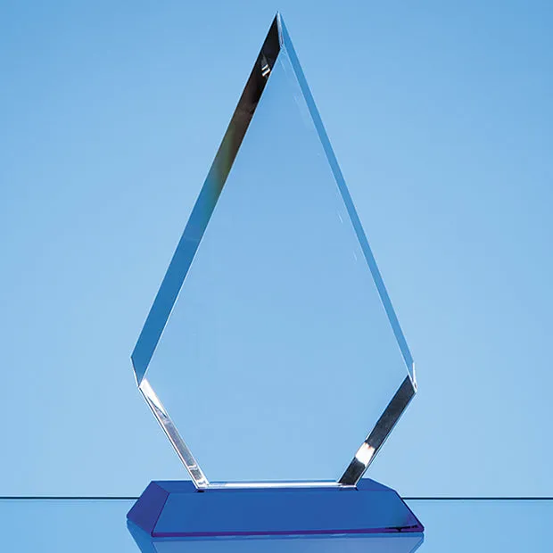 20.5cm Optical Crystal Facet Diamond Award on a Sapphire Blue Base