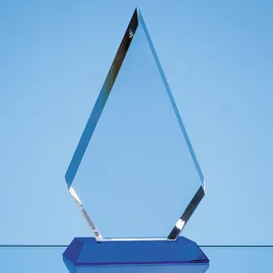 20.5cm Optical Crystal Facet Diamond Award on a Sapphire Blue Base