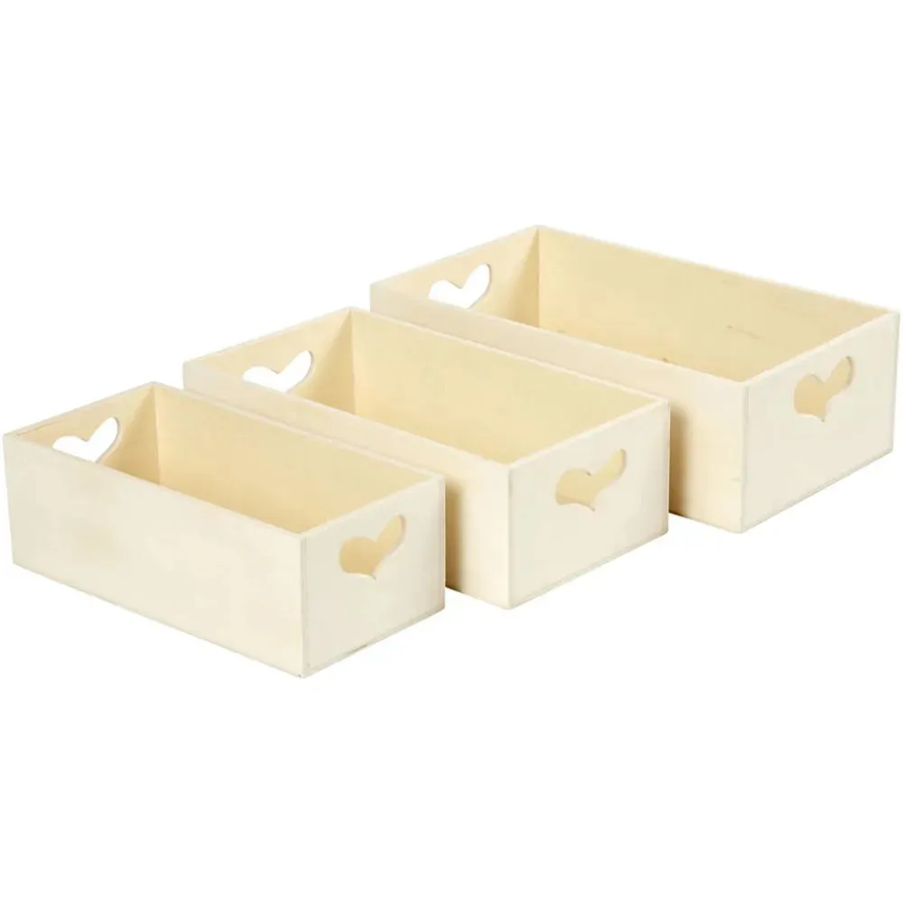 3 Practical Storage Wooden Boxes With Heart Handle Decoration Craft