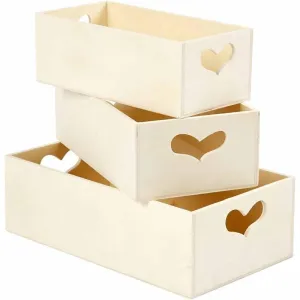 3 Practical Storage Wooden Boxes With Heart Handle Decoration Craft