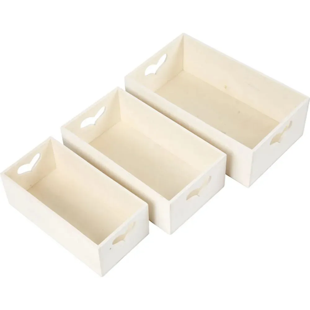 3 Practical Storage Wooden Boxes With Heart Handle Decoration Craft