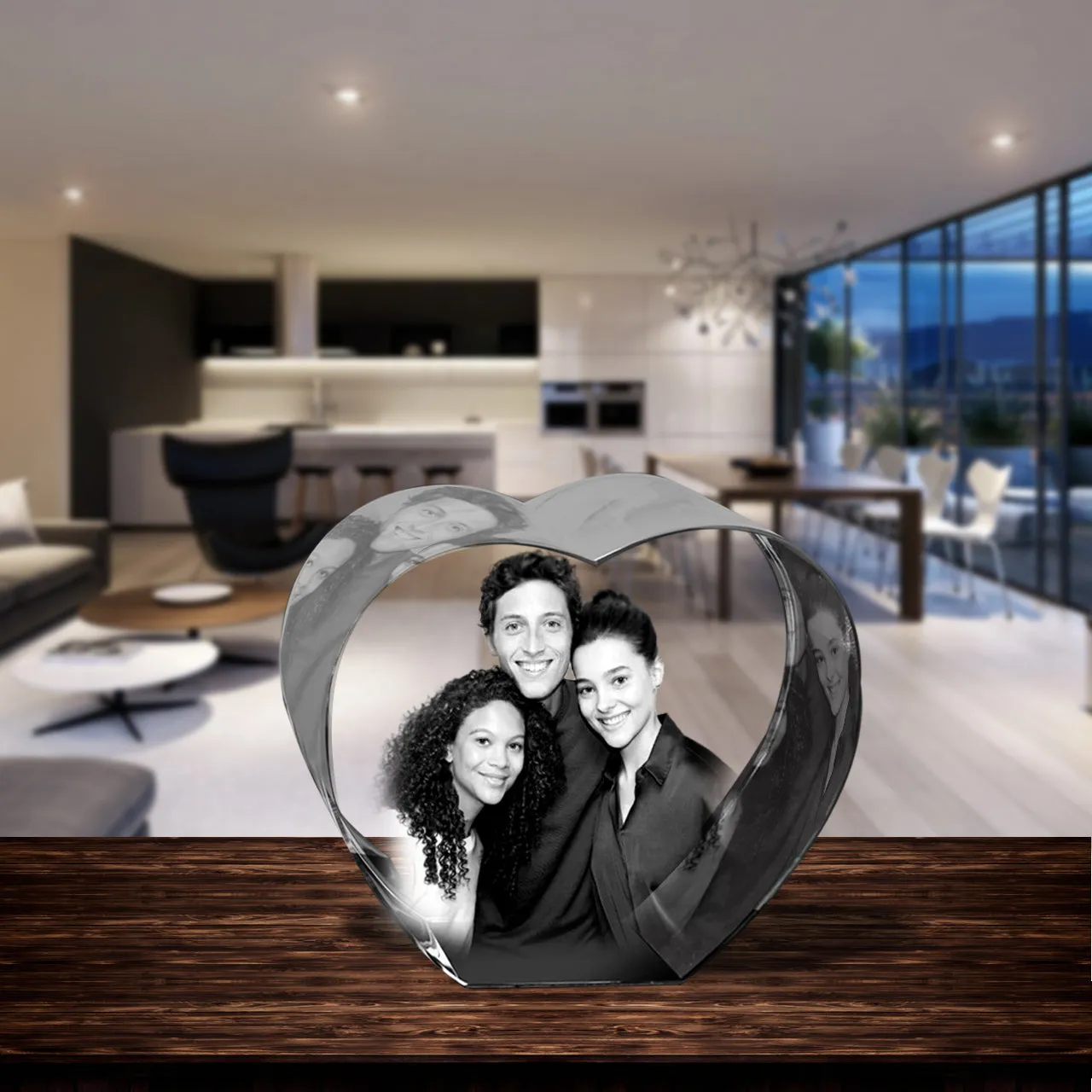 3D Crystal Laser Engraved Large Heart, Laser Engraved with Your Photo, Personalized Photo Gift, 3D Laser Engraved Etched Crystal - 2 People