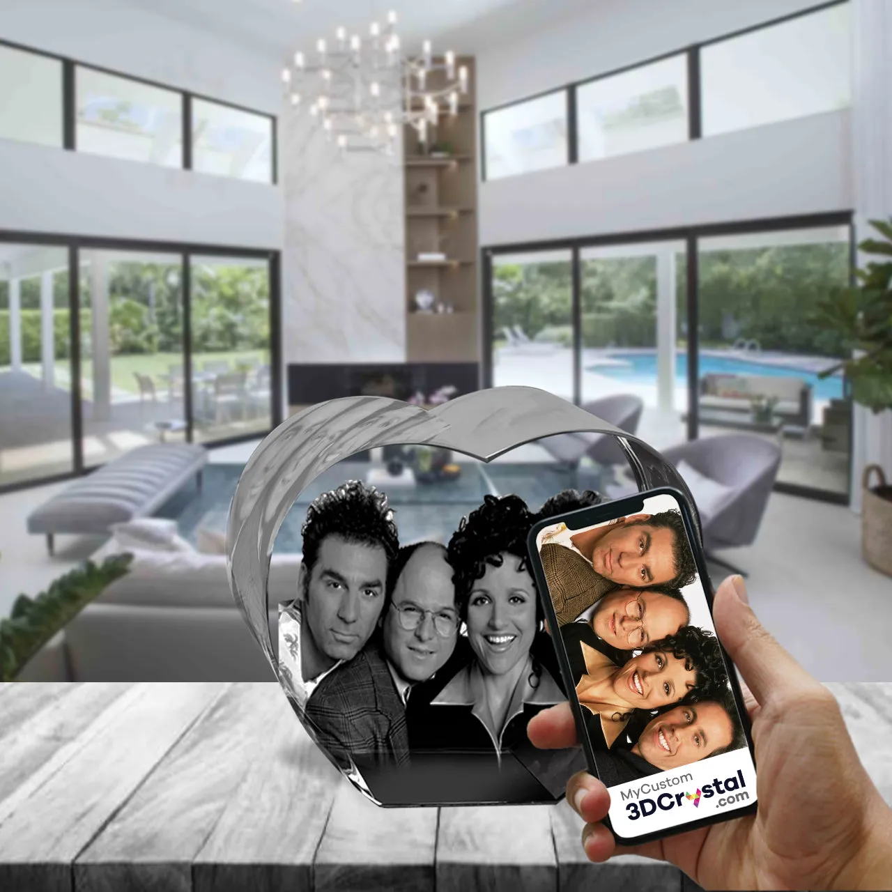 3D Crystal Laser Engraved Large Heart, Laser Engraved with Your Photo, Personalized Photo Gift, 3D Laser Engraved Etched Crystal - 4 People