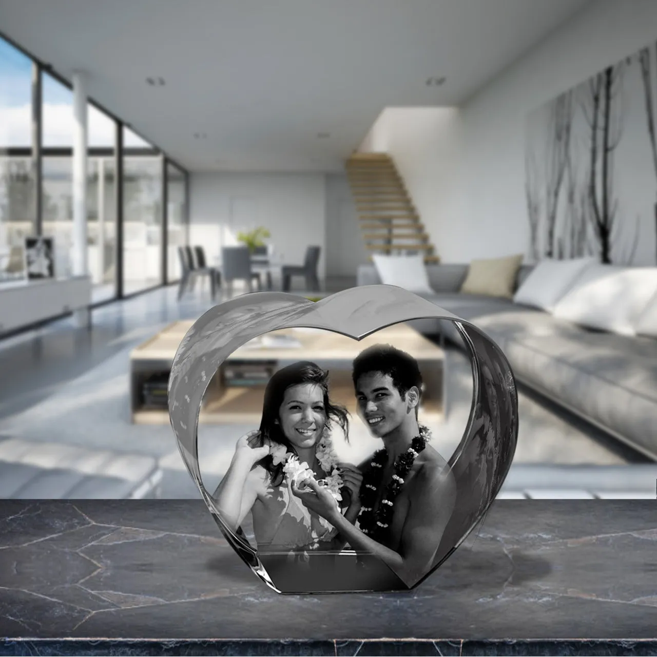 3D Crystal Laser Engraved Large Heart, Laser Engraved with Your Photo, Personalized Photo Gift, 3D Laser Engraved Etched Crystal - 4 People