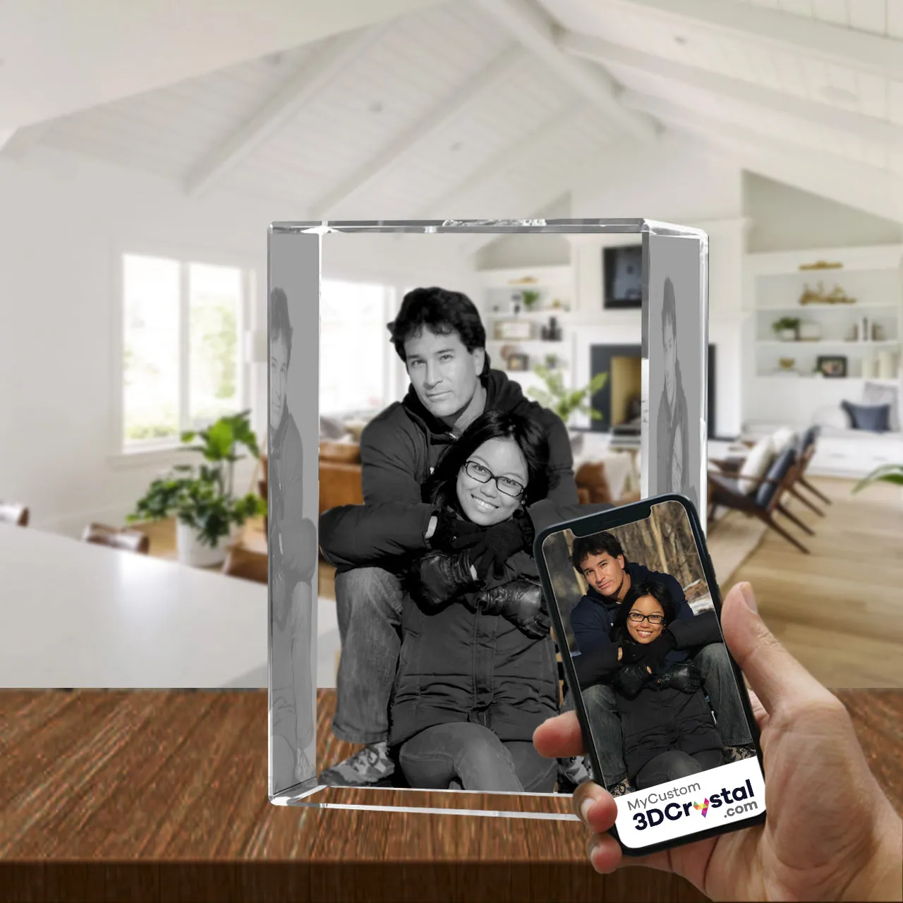 3D Crystal Laser Engraved Large Tower, Laser Engraved with Your Photo, Personalized Photo Gift, 3D Laser Engraved Etched Crystal - 2 People