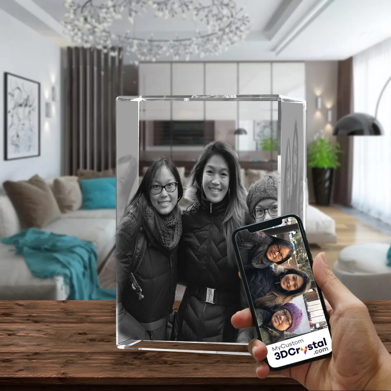 3D Crystal Laser Engraved Large Tower, Laser Engraved with Your Photo, Personalized Photo Gift, 3D Laser Engraved Etched Crystal - 3 People