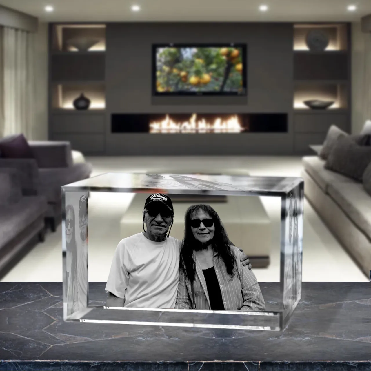 3D Crystal Laser Engraved Medium Brick, Laser Engraved with Your Photo, Personalized Photo Gift, 3D Laser Engraved Etched Crystal - 2 People