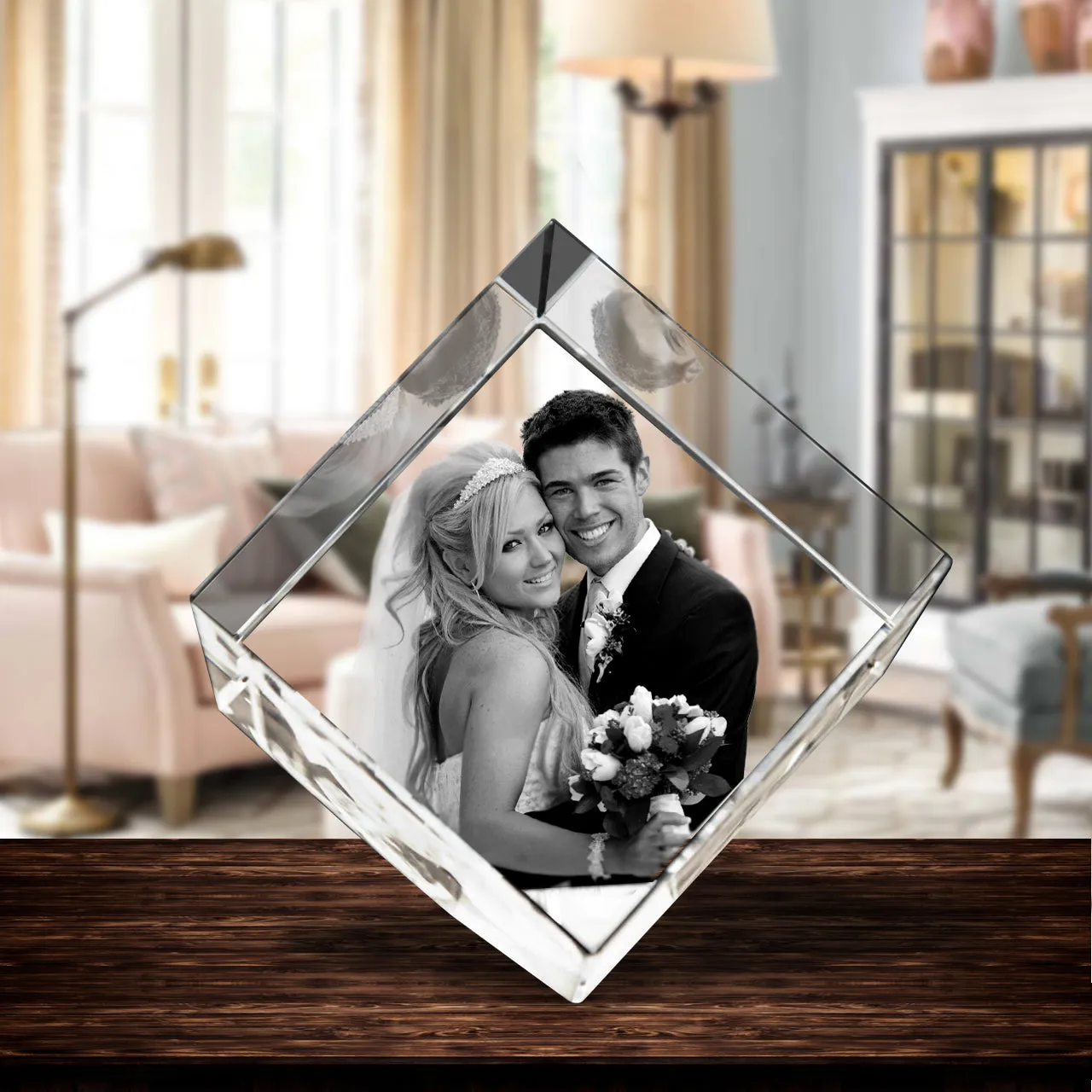 3D Crystal Laser Engraved Medium Diamond, Laser Engraved with Your Photo, Personalized Photo Gift, 3D Laser Engraved Etched Crystal - 1 Person