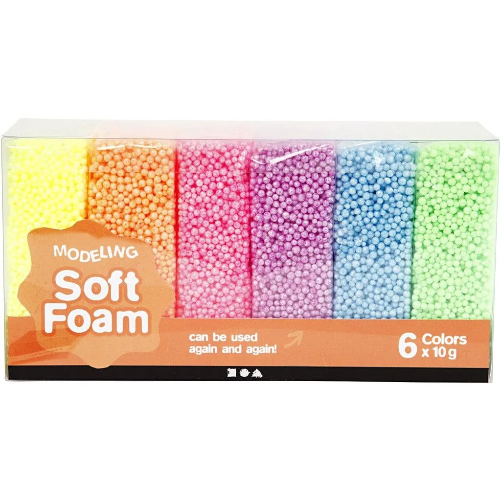 6 x Soft Foam Clay Assorted Neon Colour Moulding Modelling Compound Crafts 10 gm