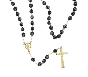 8mm Luminous Black Glass Rosary