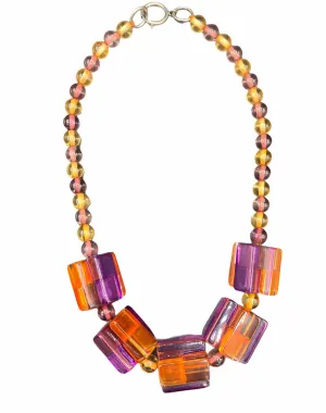 90s Fun Times  Purple and Orange Lucite Necklace