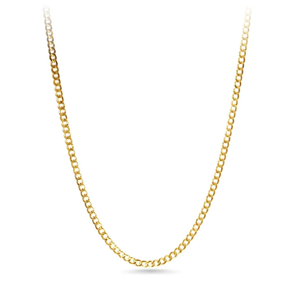 9ct Yellow Gold Silver Infused Flat Curb Necklace 75cm