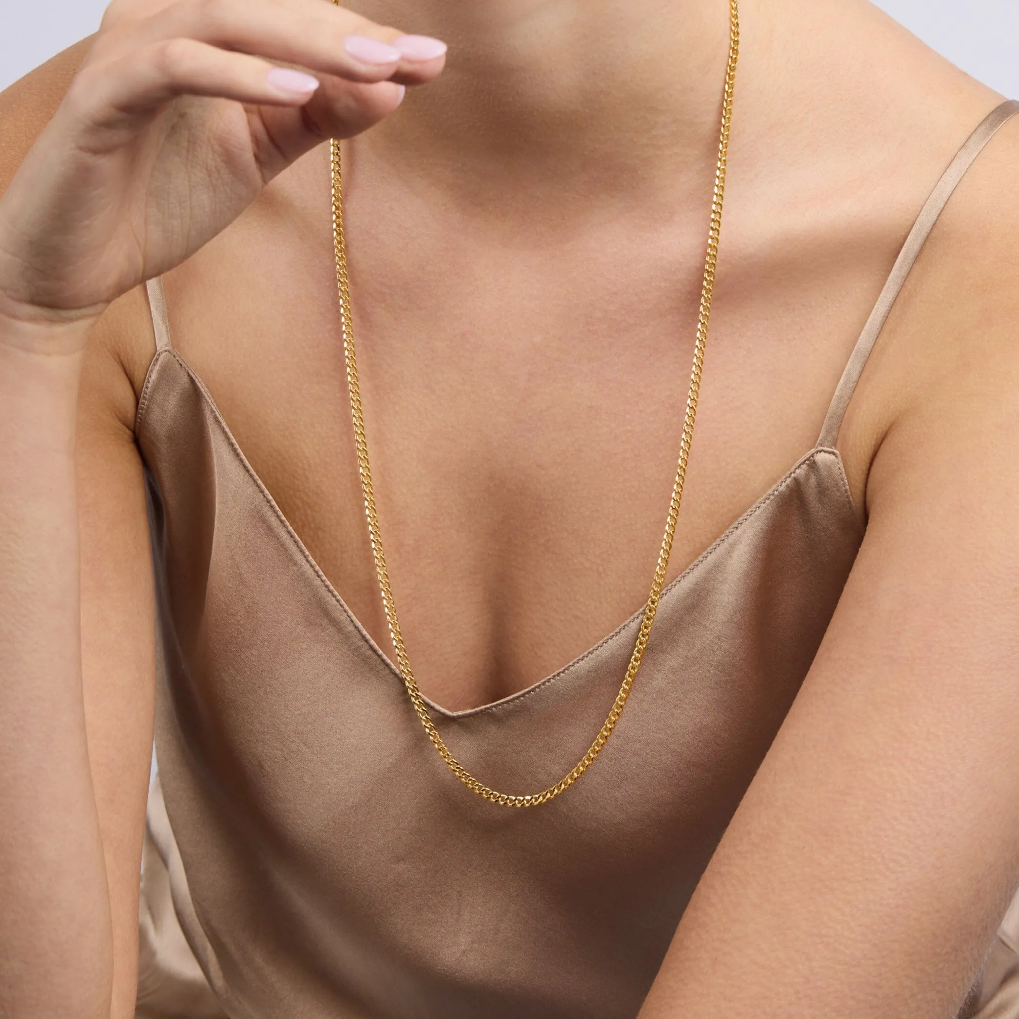 9ct Yellow Gold Silver Infused Flat Curb Necklace 75cm