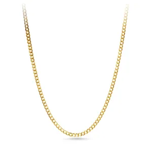 9ct Yellow Gold Silver Infused Flat Curb Necklace 75cm