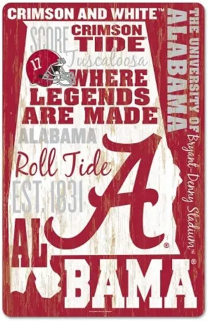 Alabama Crimson Tide Sign 11x17 Wood Wordage