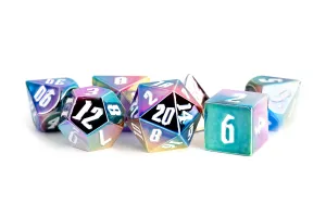 Aluminum Acrylic 7 Dice Set Rainbow w/White 16mm