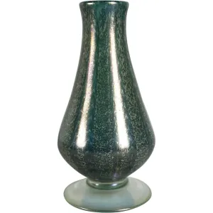 American Nash Iridescent Teal Chintz Decorated Glass Vase