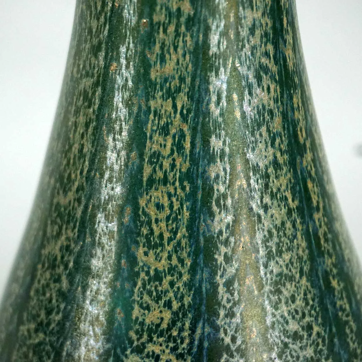 American Nash Iridescent Teal Chintz Decorated Glass Vase