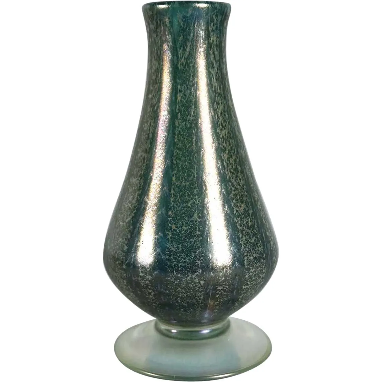 American Nash Iridescent Teal Chintz Decorated Glass Vase