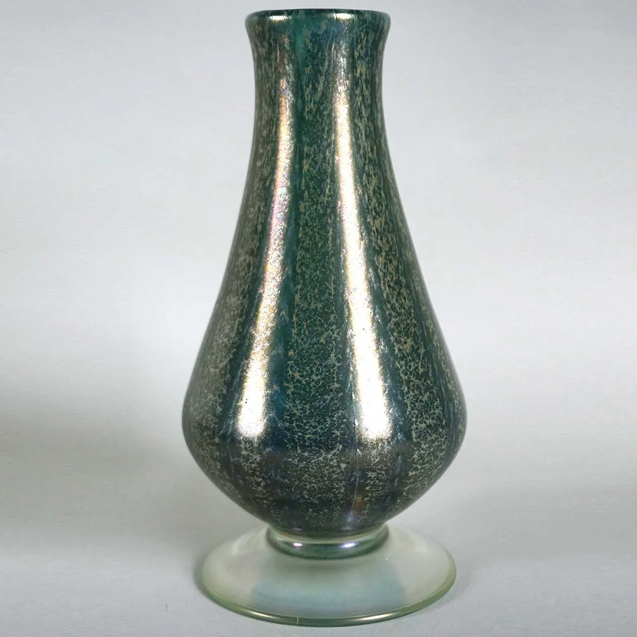 American Nash Iridescent Teal Chintz Decorated Glass Vase