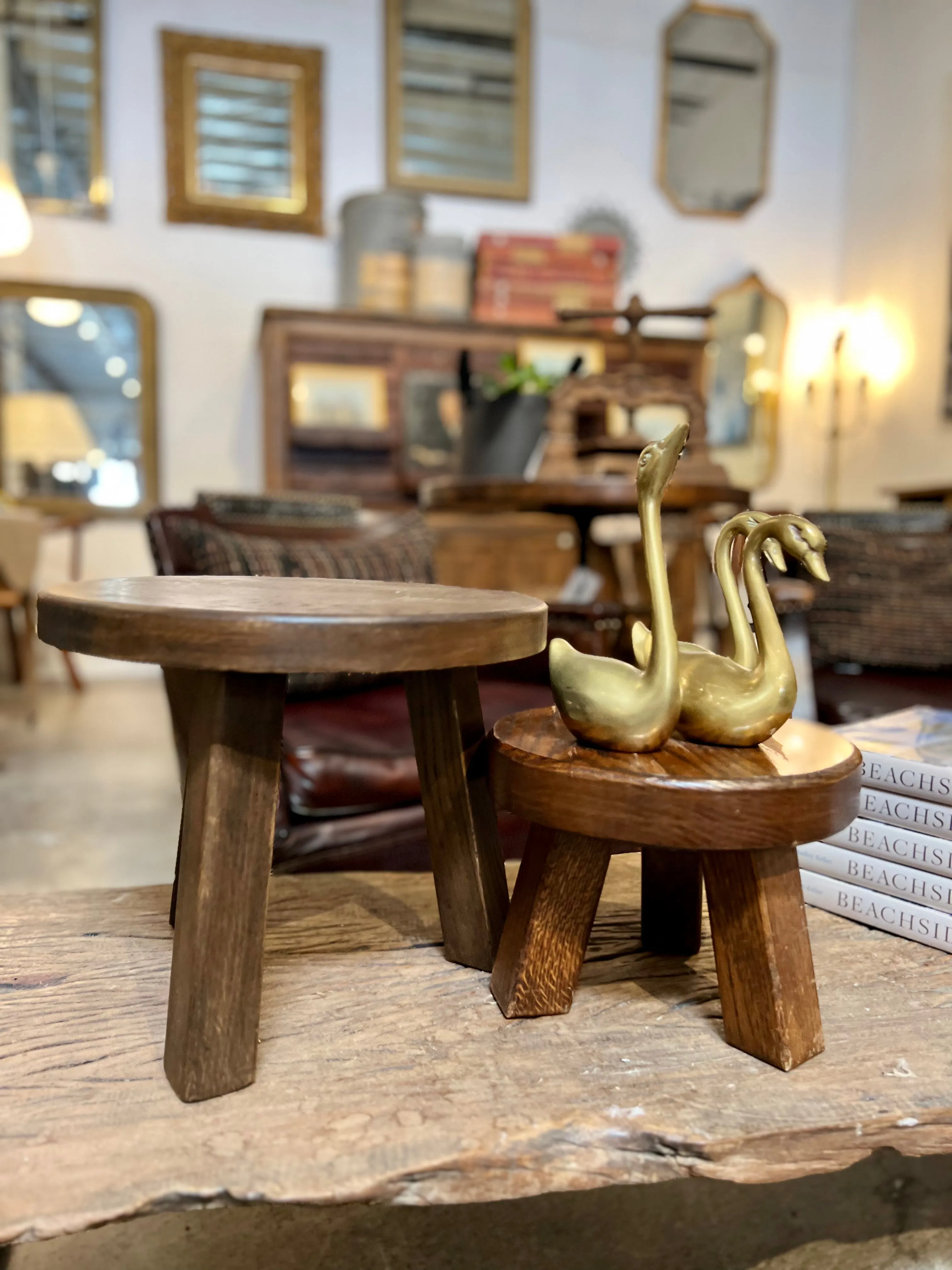 Antique Dutch Round Low Oak Stool