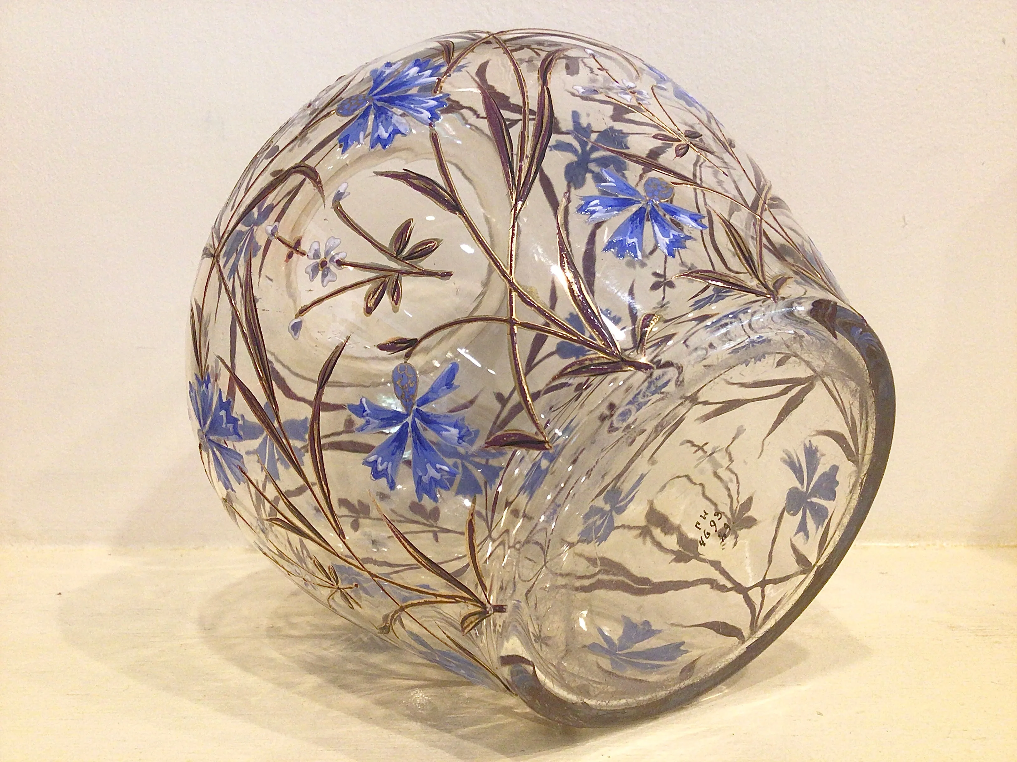 Antique Enameled Floral Decorated Glass Vase