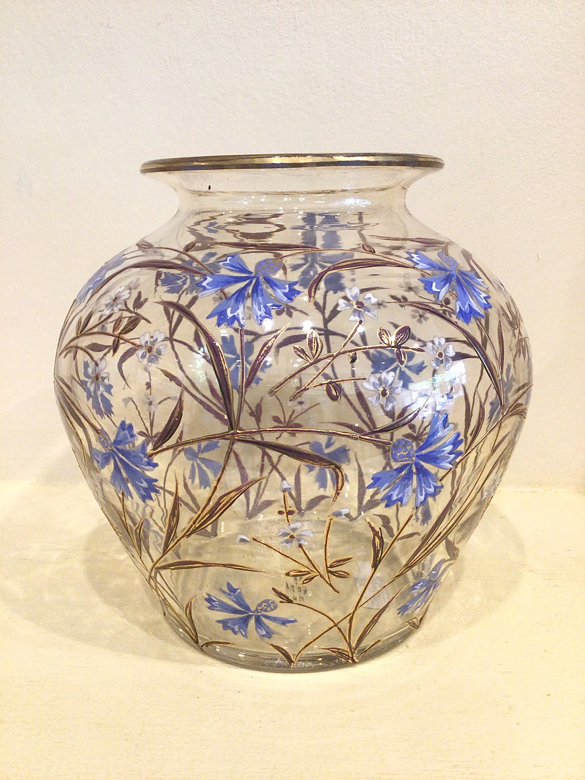 Antique Enameled Floral Decorated Glass Vase