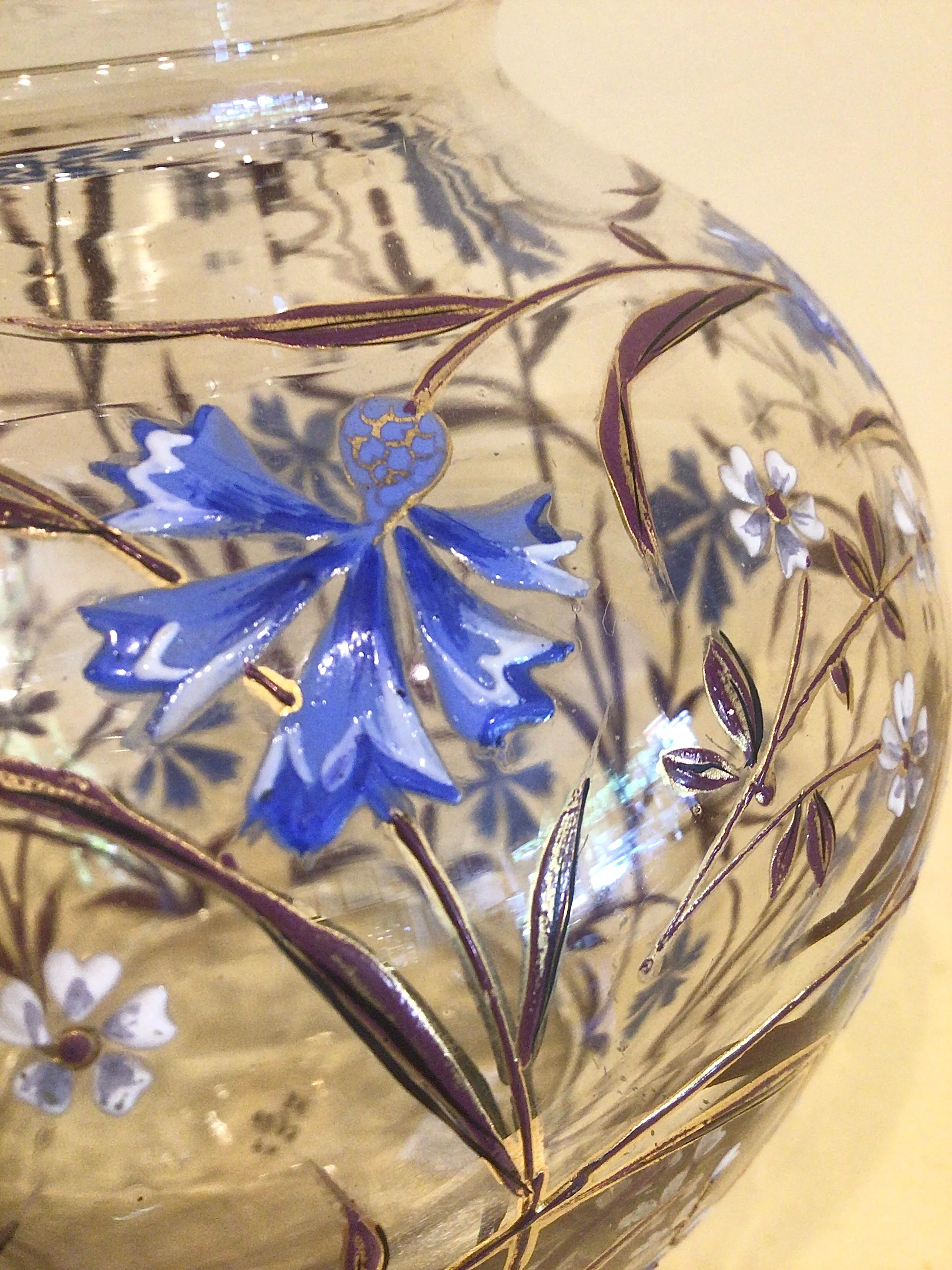 Antique Enameled Floral Decorated Glass Vase