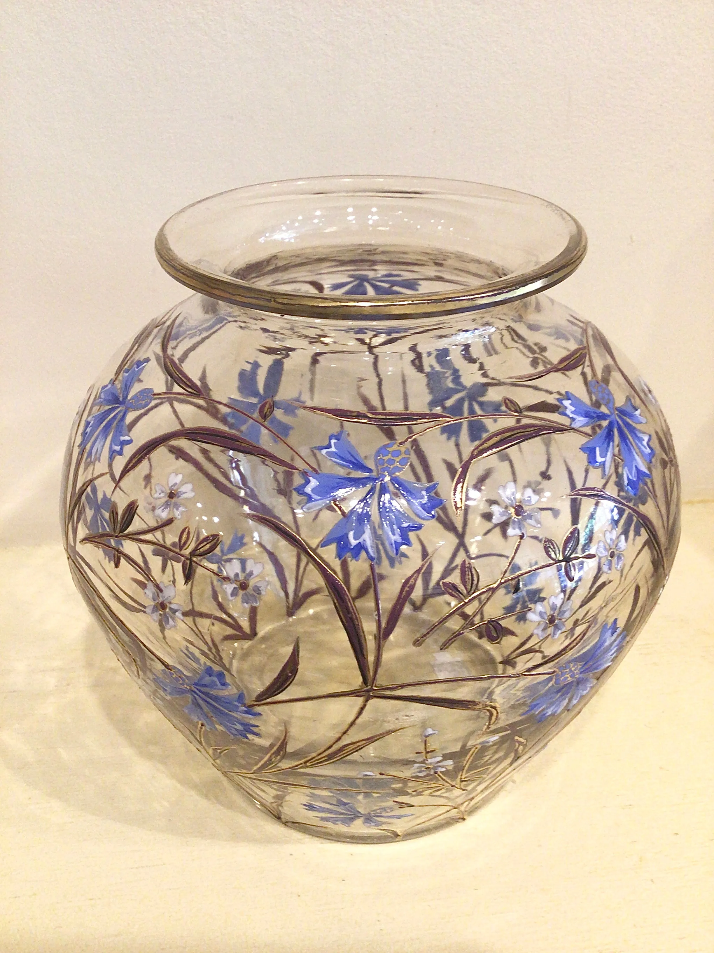 Antique Enameled Floral Decorated Glass Vase