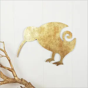 Antique Gold Koru Kiwi Bird Wall Art