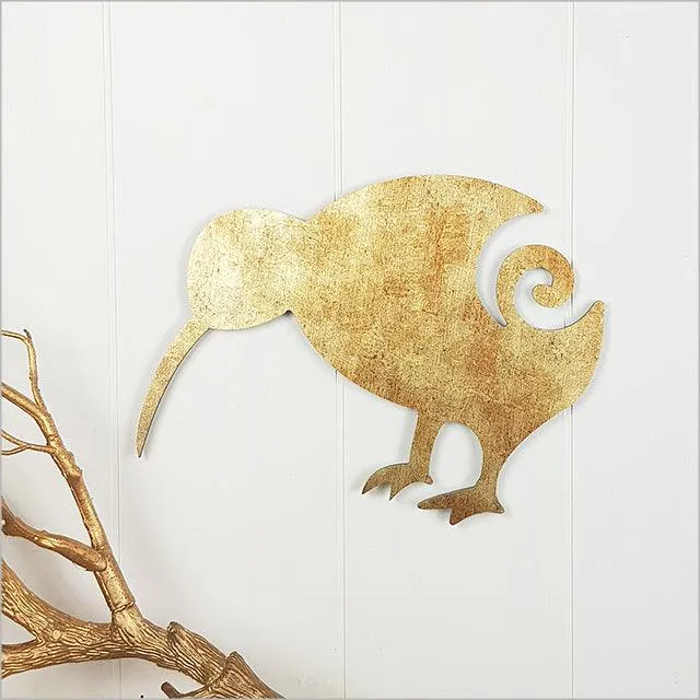 Antique Gold Koru Kiwi Bird Wall Art