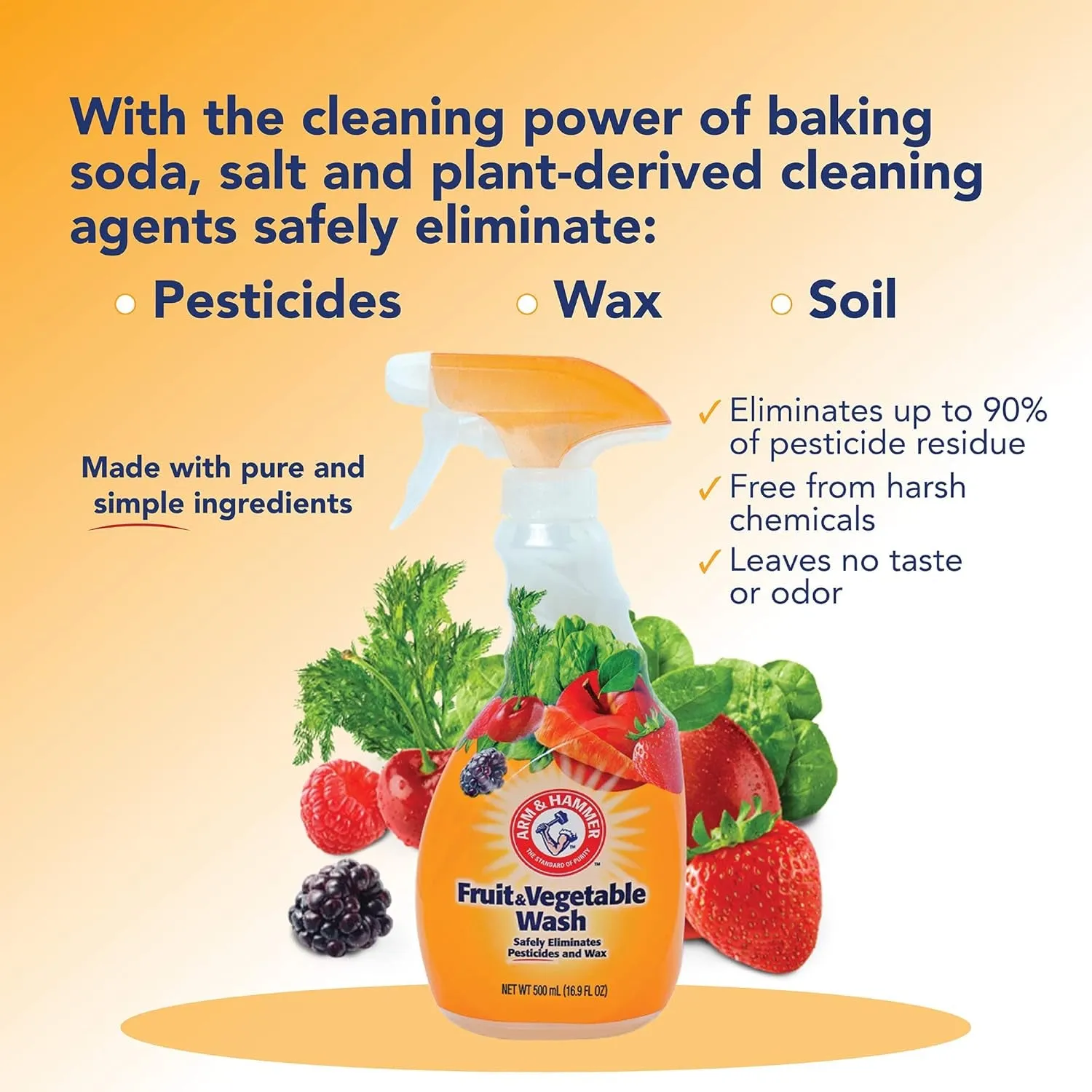 Arm and Hammer Fruit & Vegetable Wash, Produce Wash, Produce Cleaner, Pack of 3, 16 Oz. Bottles, 1 Trigger (Packaging May Vary)