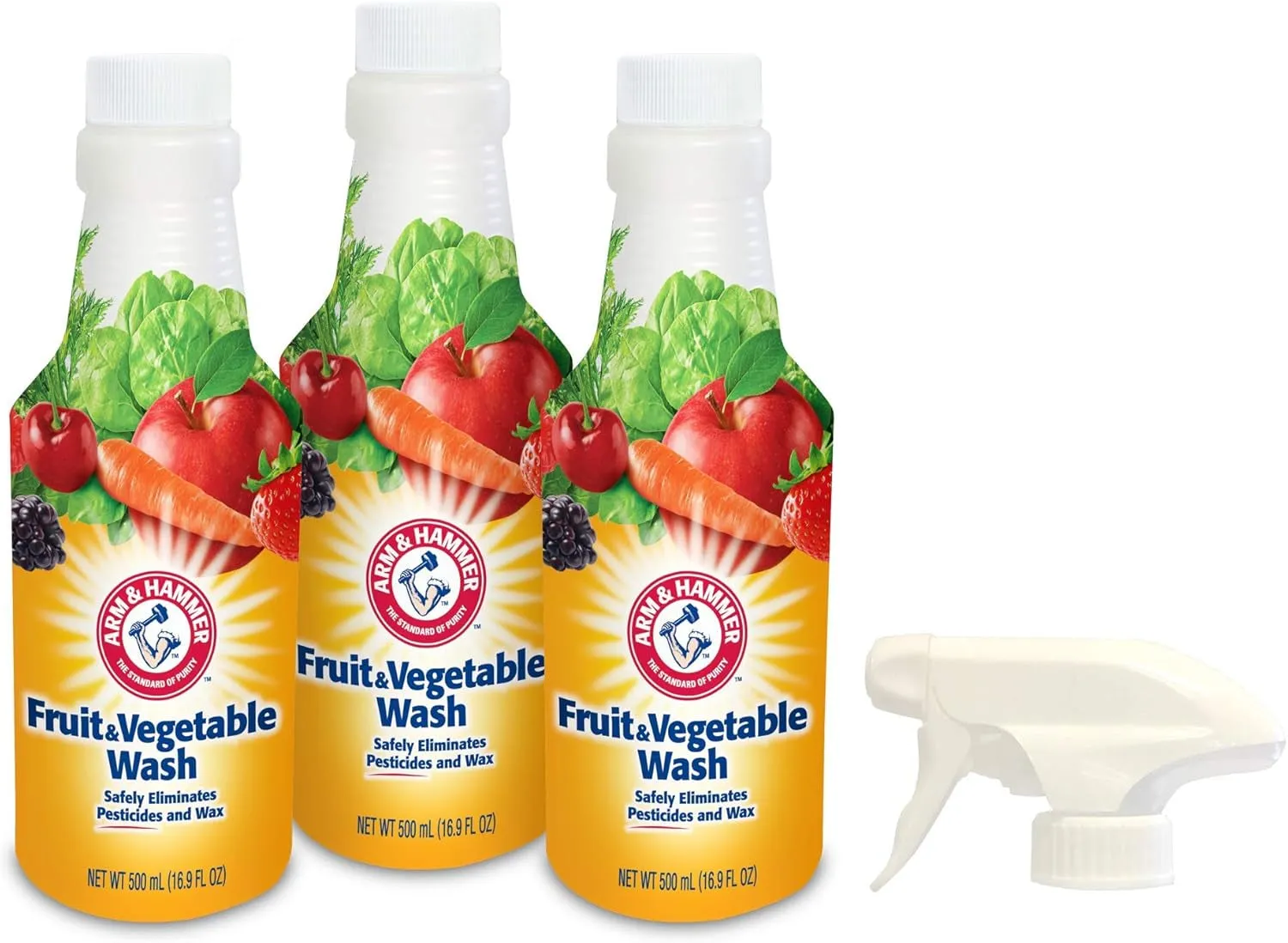 Arm and Hammer Fruit & Vegetable Wash, Produce Wash, Produce Cleaner, Pack of 3, 16 Oz. Bottles, 1 Trigger (Packaging May Vary)