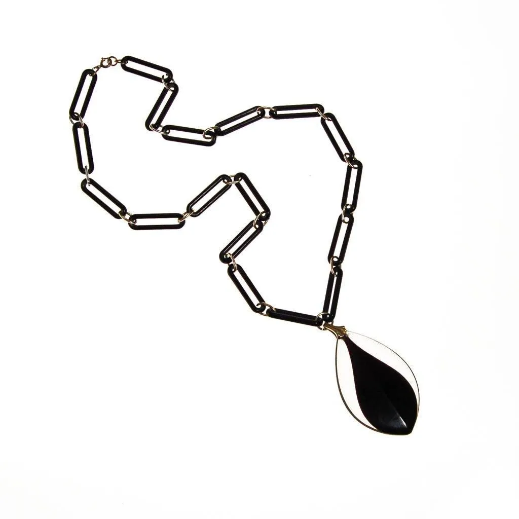 Art Deco Influence Black and Clear Lucite Statement Necklace