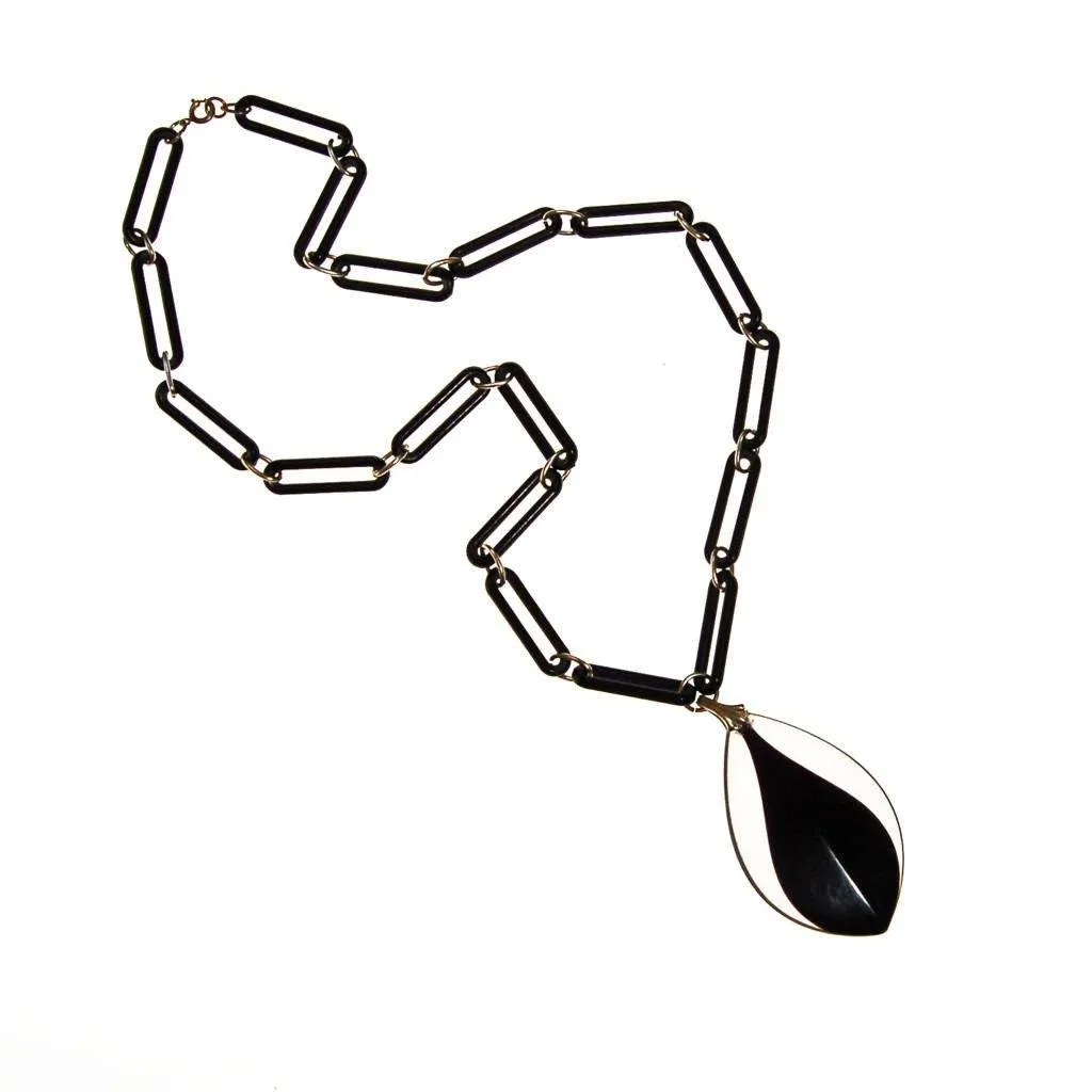 Art Deco Influence Black and Clear Lucite Statement Necklace
