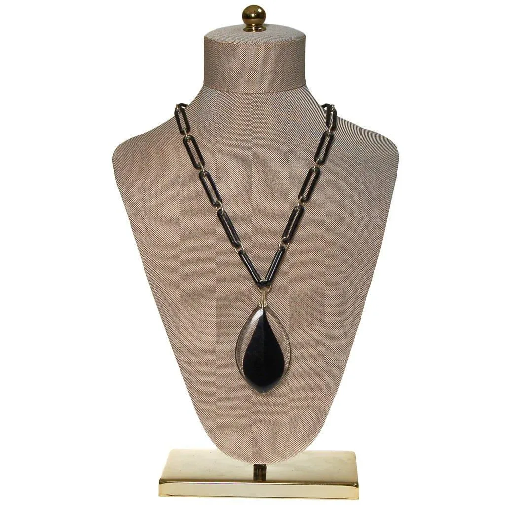Art Deco Influence Black and Clear Lucite Statement Necklace